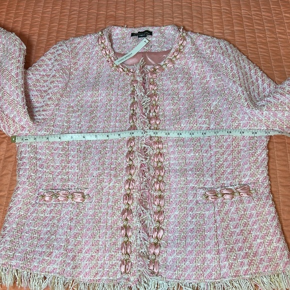Michael Simon Pink Cream Tweed with Pearl and Gold Details Blazer Jacket size LP - Picture 13 of 17